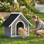 Niche pour Chien Extérieur Maison pour Chien Corps Entièrement Ouvrant pour Nettoyage Facile 84x101x86 cm Gris et Blanc