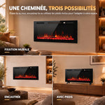 Elektrischer Kamin, einbaubar, wandmontierbar oder freistehend, 3-in-1, dekorativer Kamin, extra flach, 900W/1800W, 3D-Flammeneffekt, Schwarz