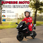 Moto électrique enfants, moto à batterie 6 V avec effets lumineux et sonores, roues d'entraînement, 75x36x49cm, noir