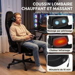 Ergonomische masserende gamestoel met verwarmd lendenkussen, kantelbare gaming-fauteuil van linnen, 3D-armleuningen, zwart