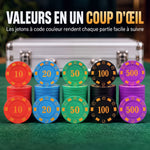500-Chip Poker Case, 5 Denominations, 2 Decks of Cards, Playing Mat, Dealer Button, Blinds, Aluminum, 31x17x11.5cm, Silver