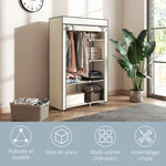 Armoire penderie en tissu meuble de rangement tringle à vêtements et étagères ouvertes 103x43x162,5cm crème