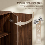 Credenza da cucina, mobile contenitore con 4 ante a chiusura ammortizzata, 4 scomparti e bordi arrotondati, 152x40x80cm, noce
