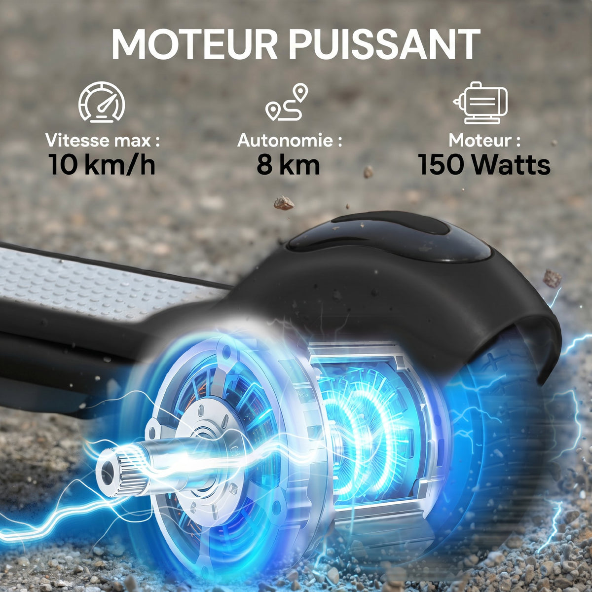 Trottinette électrique enfants 6-14 ans, écran LED, lumières RGB, pneus 6,5'', vitesse 10 km/h, démarrage au kick, noir