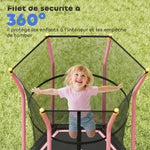 Trampoline pour enfant 1,22 x 1,11 x 1,9 m filet de sécurité porte zippée 6 poteaux rembourrés inclus rose noir