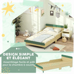 Cama infantil, cama de suelo para niños de 3 a 10 años con barrera de seguridad, somier de láminas incluido, verde