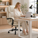 Ergonomische bureaustoel, bureaufauitiel met verstelbare rugleuning, in hoogte verstelbaar, 65x67x111-119 cm, beige