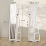 Lockable Swivel Jewelry Armoire with Mirror - Multi-Storage Jewelry Cabinet - White Wood