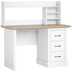 Bureau Informatique avec 3 Tiroirs, 120x55cm, Bureau avec Rangement, Étagères Ouvertes et Large Plateau, Chêne et Blanc