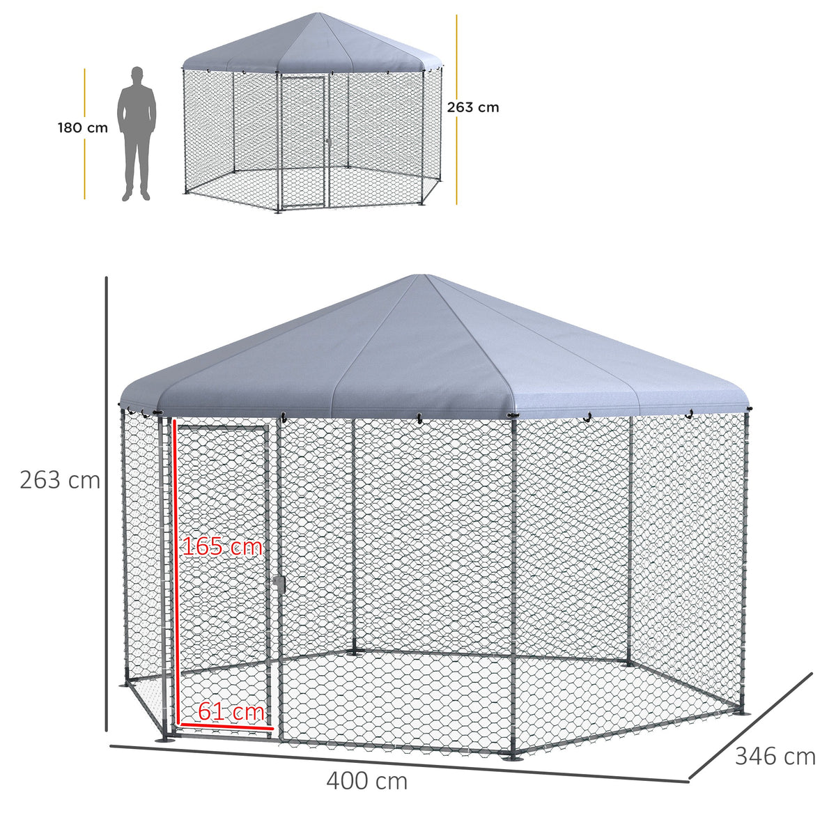 Buitenren voor kippen 10 m², gaasren 400 x 346 x 263 cm - overdekte ruimte - 10-15 kippen