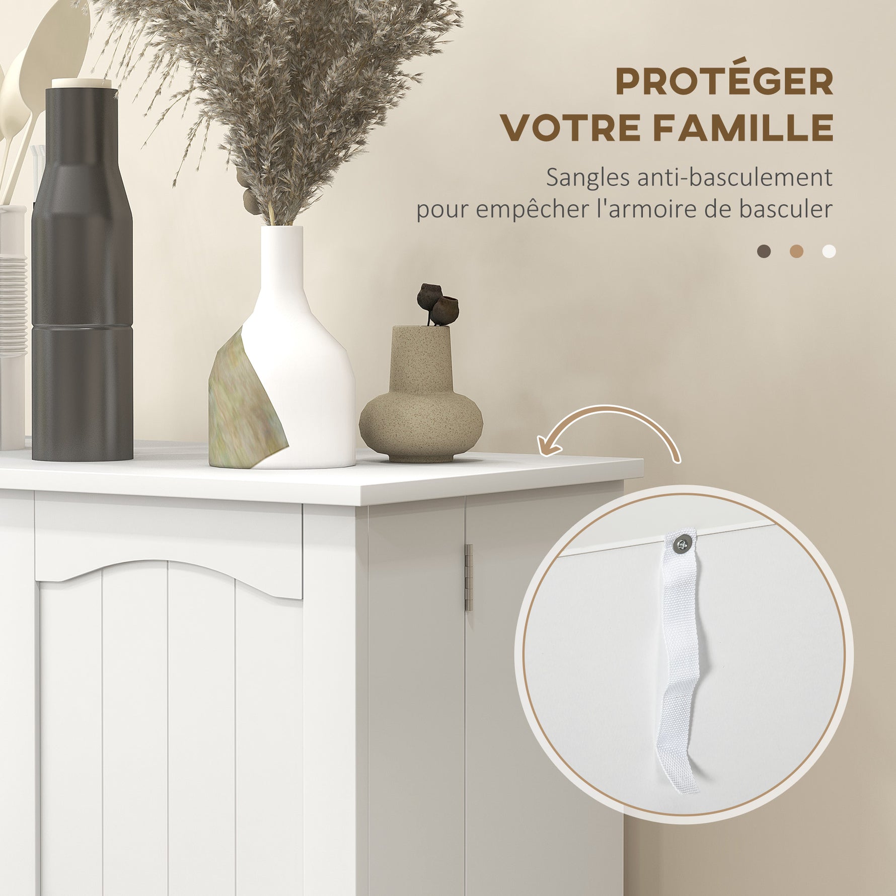 Armoire meuble de cuisine garde-manger 2 portes avec 5 étagères et 12 porte-épices - 60 x 30 x 104 cm - blanc