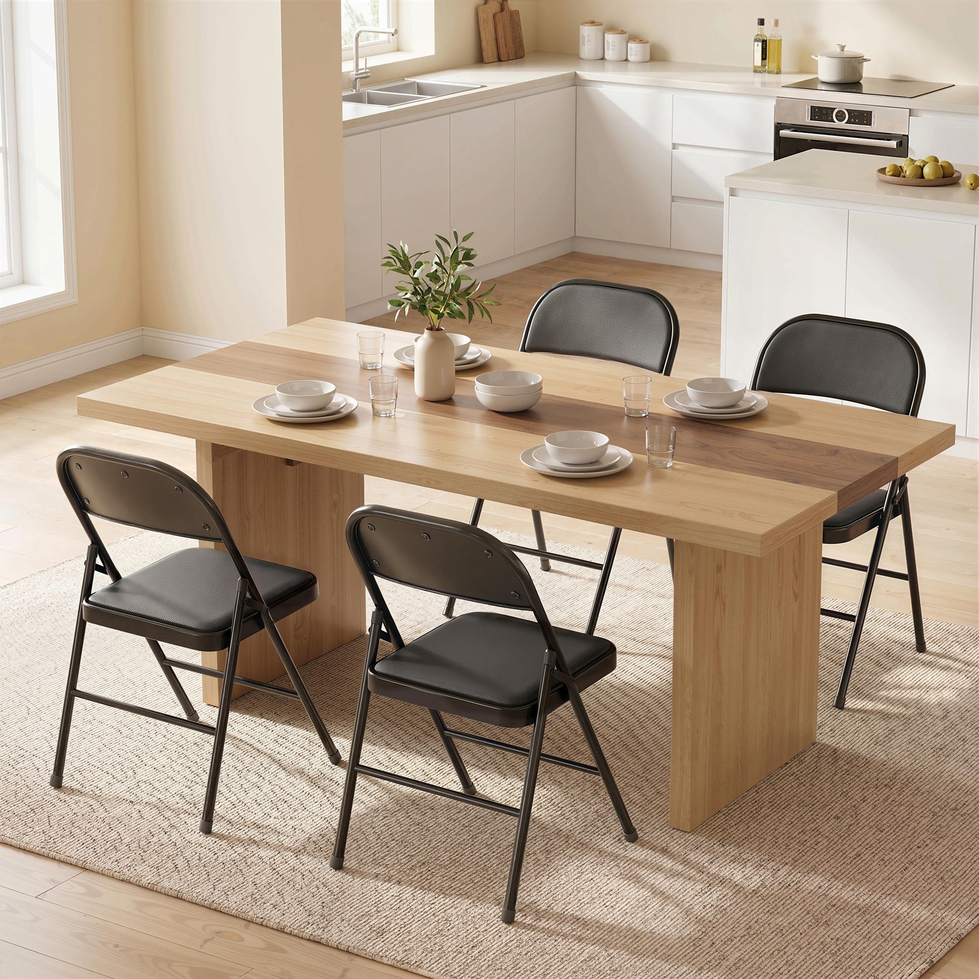 Juego de 4 sillas plegables, sillas de comedor portátiles con estructura de acero, 45 x 46 x 78 cm, negro