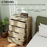 Commode 4 tiroirs meuble de rangement style bohémienne avec portes résine tressée, 70 x 38 x 93 cm, effet bois naturel