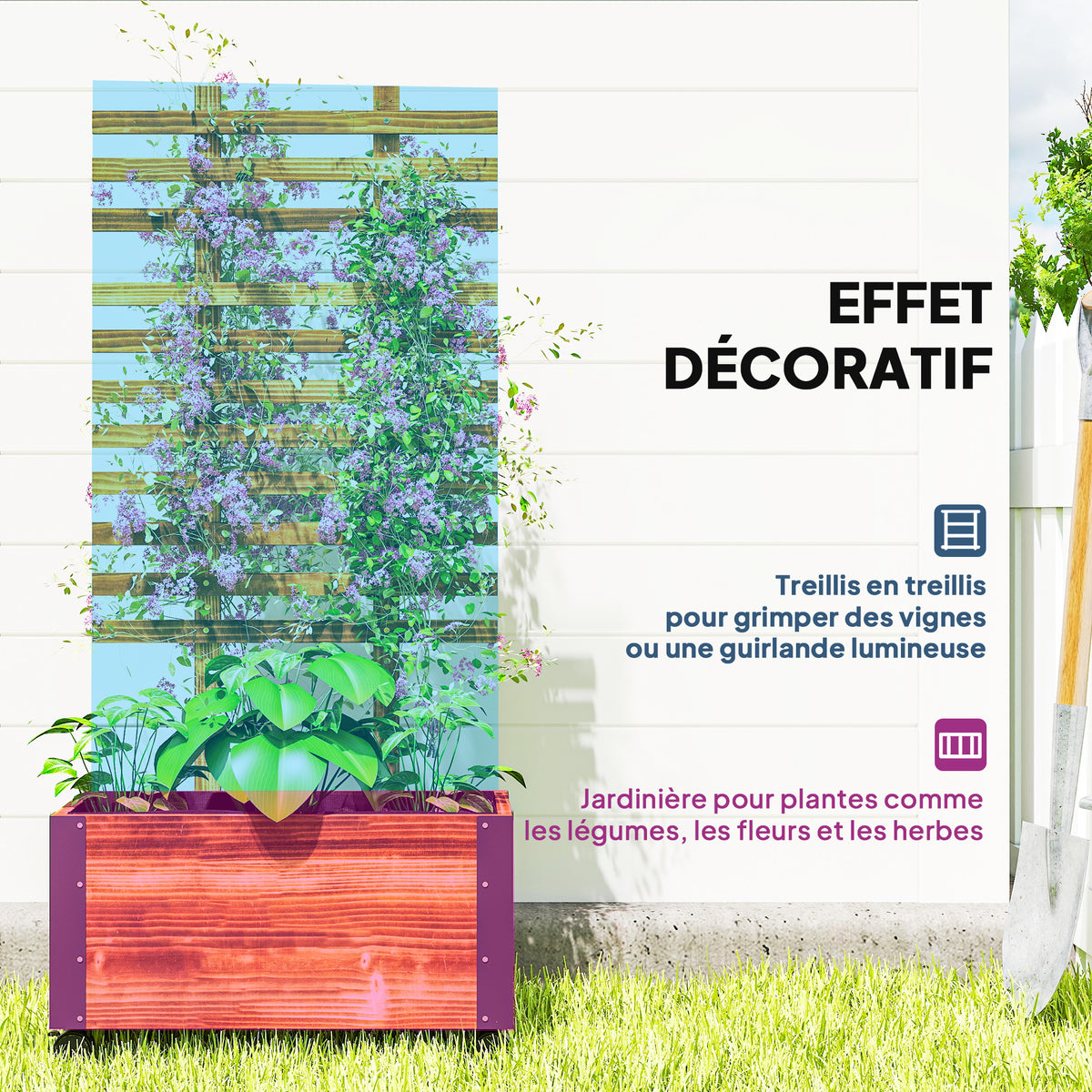 Jardinière avec treillis bac à fleurs avec film géotextile et roulettes 65 x 31 x 147 cm bois sapin pré-huilé-3