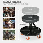 Tabouret de mécanicien siège pivotant hauteur réglable plateau de 100 kg pour le garage et la réparation automobile noir
