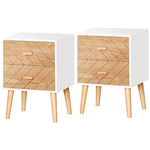Chevet Table de Nuit Design scandinave 40L x 30l x 56H cm tiroirs Bois Massif pin MDF Blanc et hêtre Motif Graphique