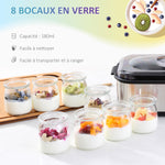 Yogurtiera con 8 vasetti in vetro da 180 ml, macchina per yogurt elettrica in acciaio inossidabile con timer, termostato regolabile e display digitale per dessert fatti in casa sani