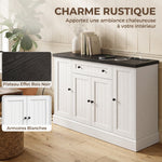 Buffet Salon avec Station de Charge, Meuble de Rangement avec 4 Portes, Tiroir, Étagères Réglables, Blanc et Noir