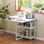 Table à manger pliante sur roulettes 4 personnes avec compartiments ouverts, pour petits espaces, salle à manger, blanc
