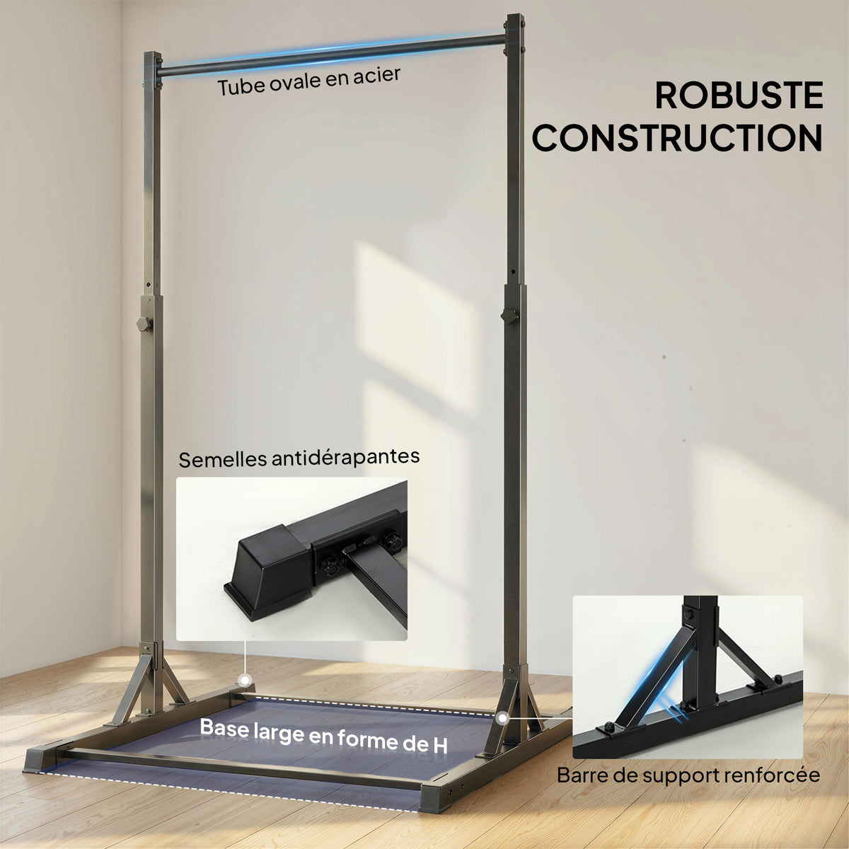 Station de musculation et barre de traction power tower 200 kg avec 8 niveaux de hauteur noir