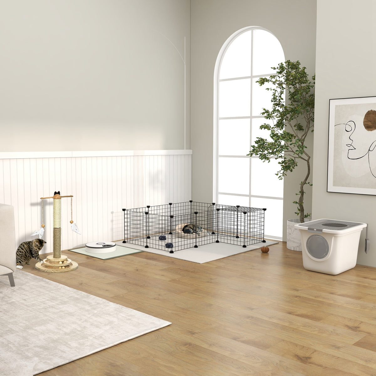 Cage parc clôture pour animaux domestiques enclos pour petits animaux 146 x 73 x 73 cm modulable 2 niveaux 36 panneaux bords arrondis fil en acier noir
