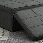 Chauffeuse 1 place 4 en 1 Fauteuil lit Convertible Pouf Dossier inclinable 5 Niveaux Repose-Pied Rabattable, Charge 200 Kg, châssis métal et Tissu Lin gris