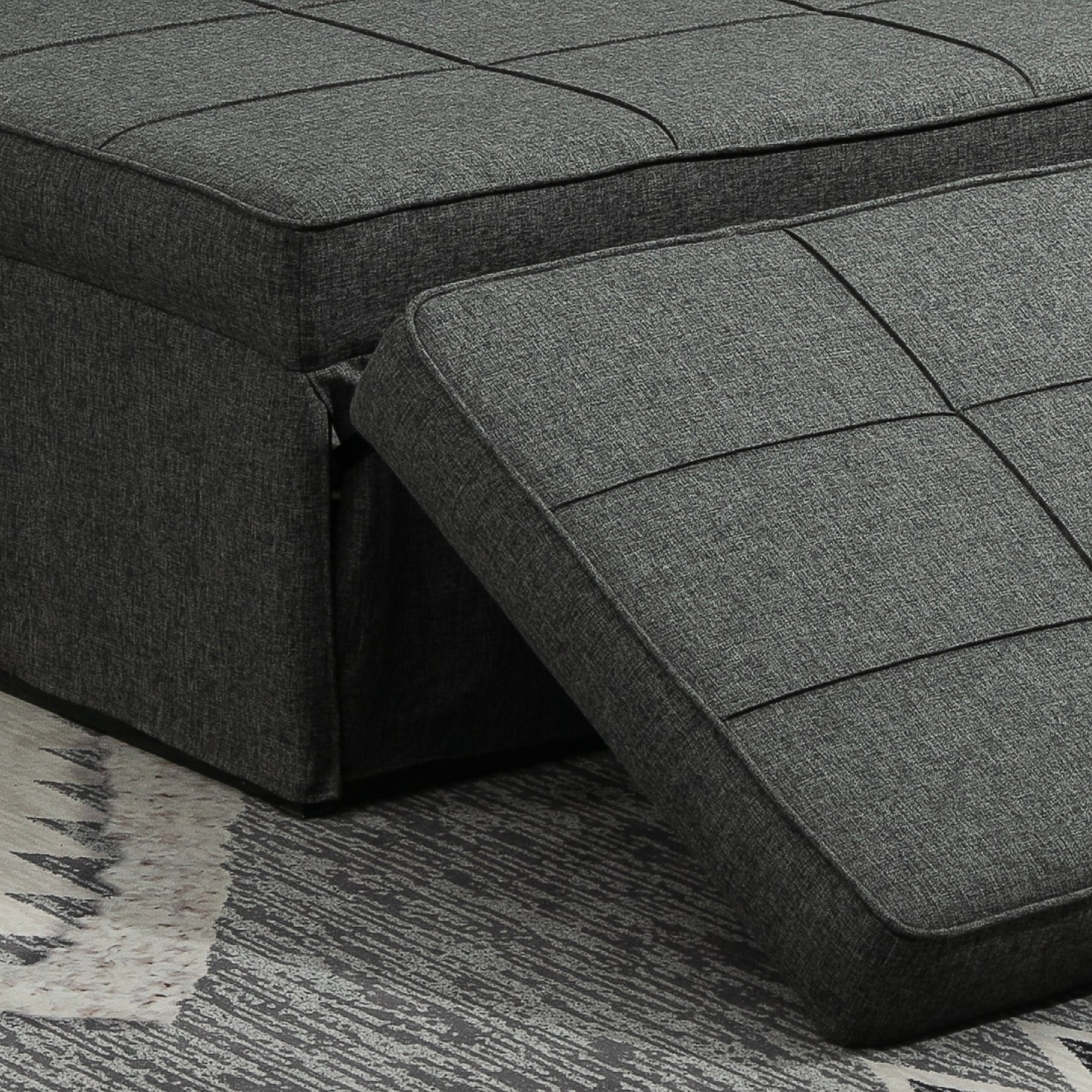 Chauffeuse 1 place 4 en 1 Fauteuil lit Convertible Pouf Dossier inclinable 5 Niveaux Repose-Pied Rabattable, Charge 200 Kg, châssis métal et Tissu Lin gris