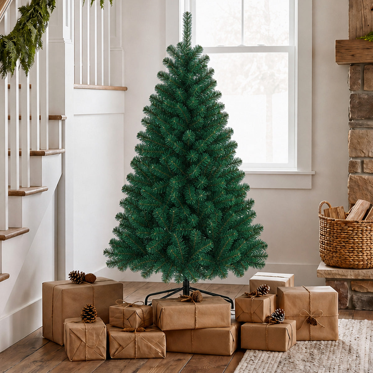 Sapin de Noël Artificiel 150 cm, Arbre de Noël avec 420 Pointes de Branches Articulées, Support Pliable en Acier, Vert