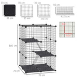 Enclos pour petits animaux, cage à lapin modulable 3 niveaux, 39 panneaux avec  rampes, en métal, 70 x 70 x 105 cm, noir