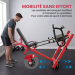 Pressa per gambe professionale, macchina per muscolazione gambe e hack squat 455kg, attrezzo regolabile 185x120x140cm rosso