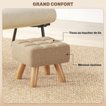 Repose pied salon ottoman siège rembourré en tissu avec pieds en bois 27 x 27 x 26 cm marron clair