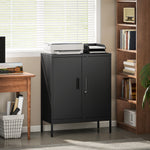 Armoire de Bureau Métallique, 80 x 40 x 100 cm, Meuble de Rangement, Serrure, 2 Portes et 2 Étagères Réglables, Noir