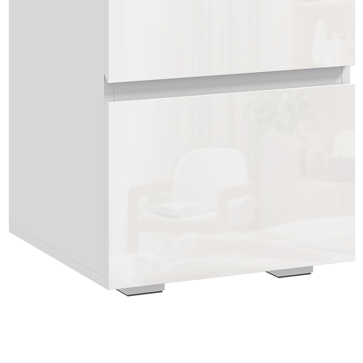 Set di 2 Comodini, Tavolini con 2 Cassetti, Frontali Lucidi, Ampio Piano, 40x40x58cm, Bianco