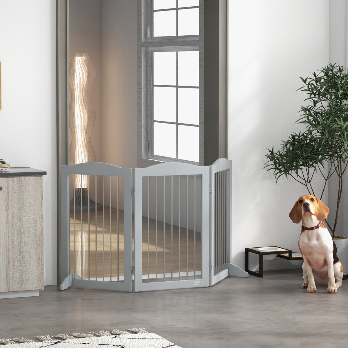 Barriere de sécurité pliable barrière chien trois plaques avec deux pieds de soutien 154 x 30 x 80 cm gris