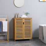Meuble salle de bain en bambou armoire salle de bain sur pied avec double porte à lattes, 68 x 32 x 86 cm, naturel