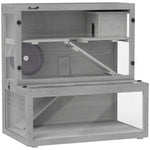 Cage Hamster en Bois, 3 Niveaux avec Cabane, Roue, Rampes, Panneau Transparent, Espaces Séparés, 80x50x84cm, Gris