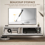 Meuble TV suspendu avec placard, pour téléviseurs jusqu'à 70 pouces, effet brillant, blanc
