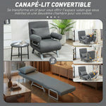 Sillón convertible individual, sillón cama plegable acolchado de lino con respaldo ajustable, cojín, gris oscuro