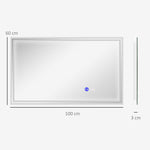 Miroir de salle de bain rectangulaire mural lumineux LED horizontal ou vertical, 100 x 60 cm