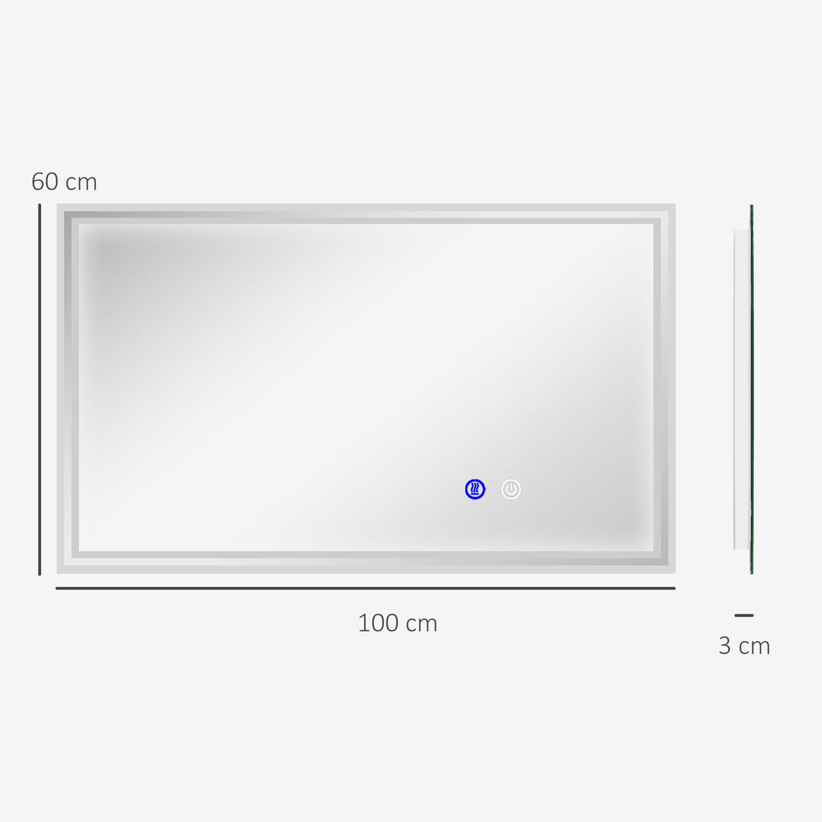 Miroir de salle de bain rectangulaire mural lumineux LED horizontal ou vertical, 100 x 60 cm