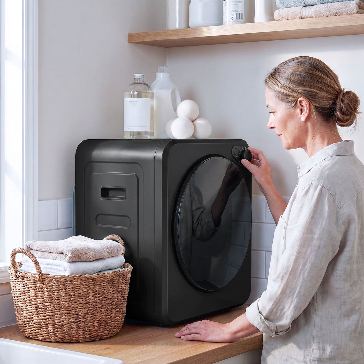 2.5kg Compact Vented Tumble Dryer, 400/800W Electric Clothes Dryer, 5 Drying Modes, Front Loading, Black