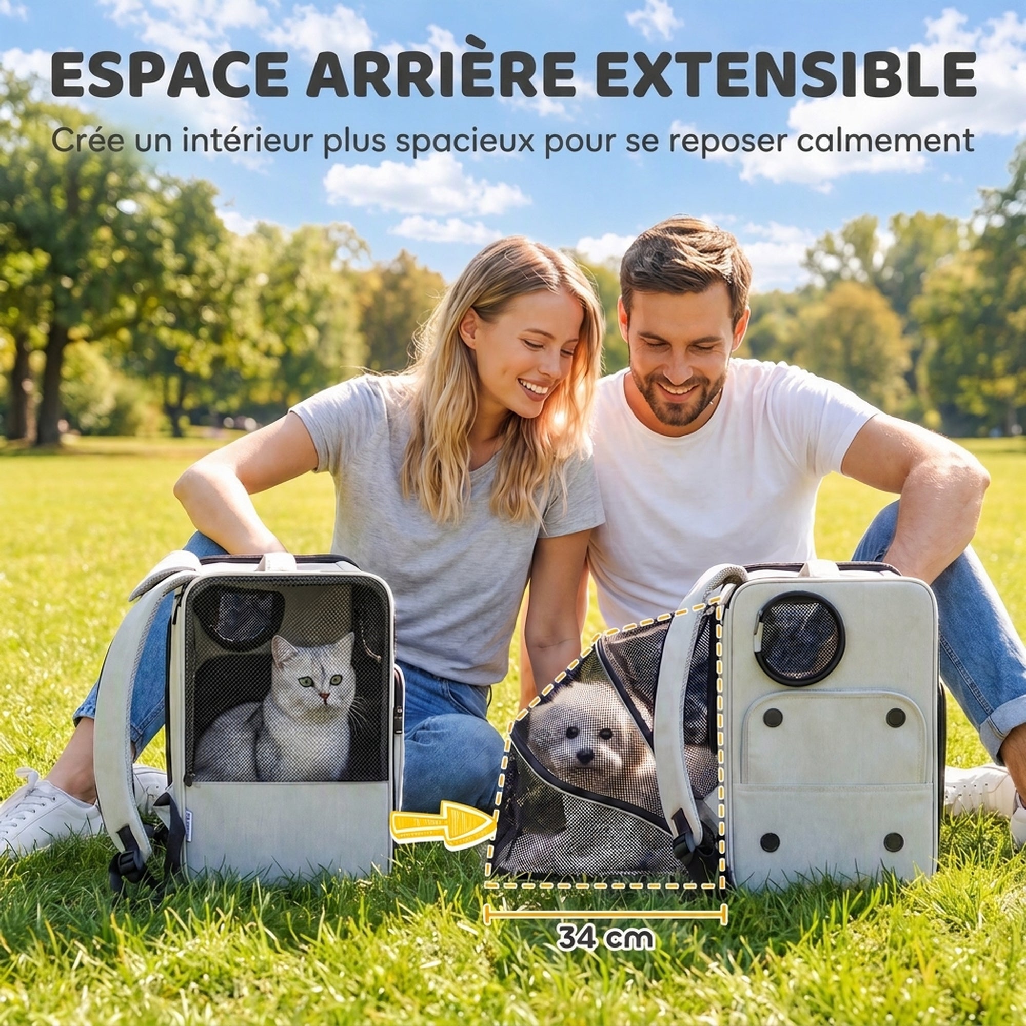 2-in-1 Foldable Expandable Wheeled Cat Carrier Bag, Ventilated, Breathable, Lumbar Support, 34x28x43cm, Gray