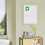 Armoire à pharmacie murale en acier, armoire à médicaments à 3 niveaux porte verrouillable 2 clés, 40x15x53,5cm, blanc