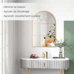 Miroir mural en métal cadre doré en forme de voûtée – 91 x 60 cm – décoration pour entrée ,chambre à coucher, salon