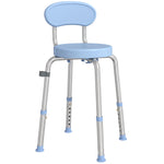 Tabouret de Douche Ronde Pivotant 360°, Hauteur Réglable, Dossier, Pieds Antidérapants, 38,5x37,5x75cm, Bleu Clair