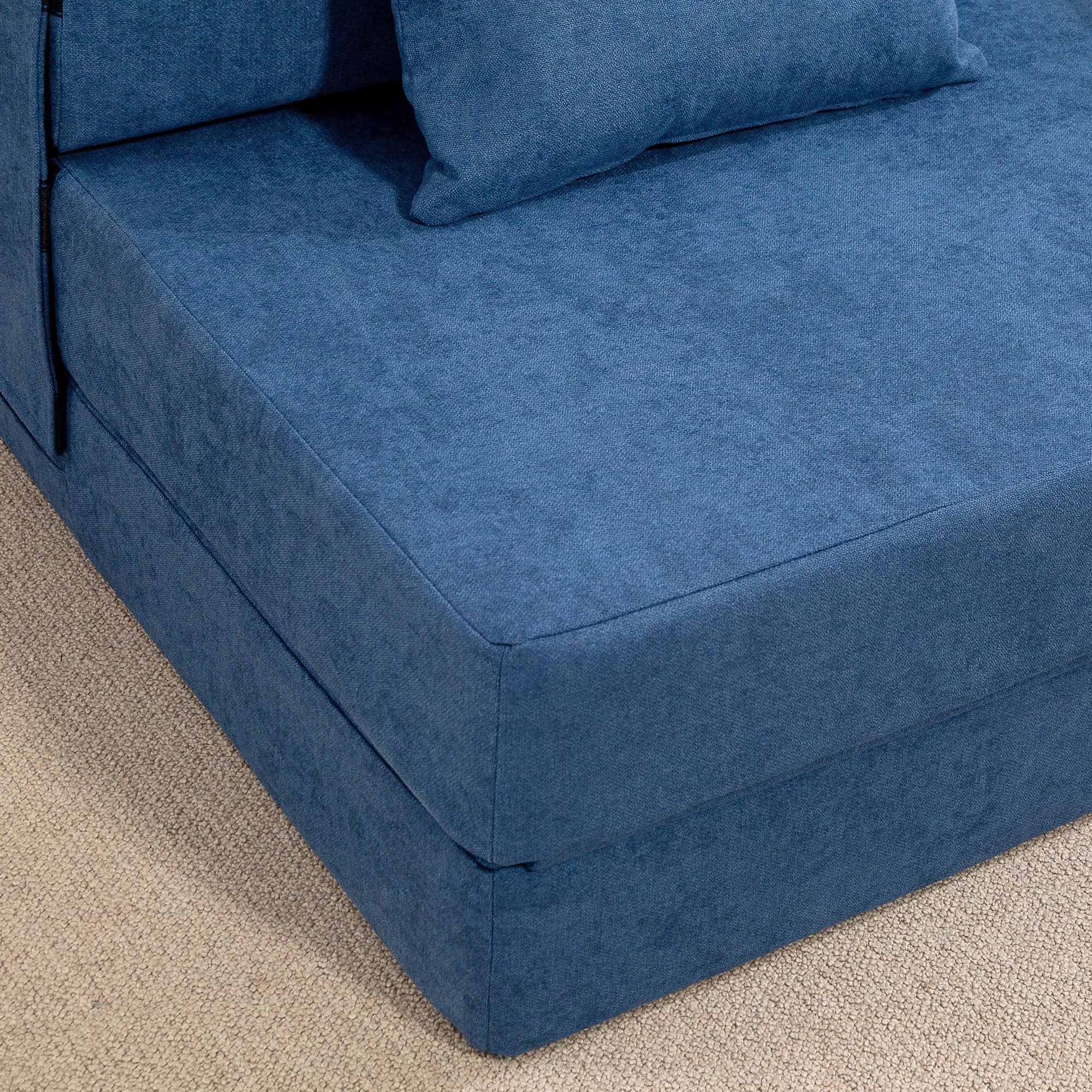 Fauteuil convertible 1 place fauteuil lit pliant, coussin inclus, pour invités, salon, petit espace, charge 120 kg, bleu