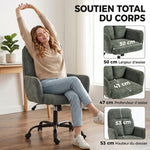 Chaise Bureau Ergonomique, Fauteuil de Bureau avec Hauteur Réglable, Assise Large, Fonction Bascule, Vert Foncé