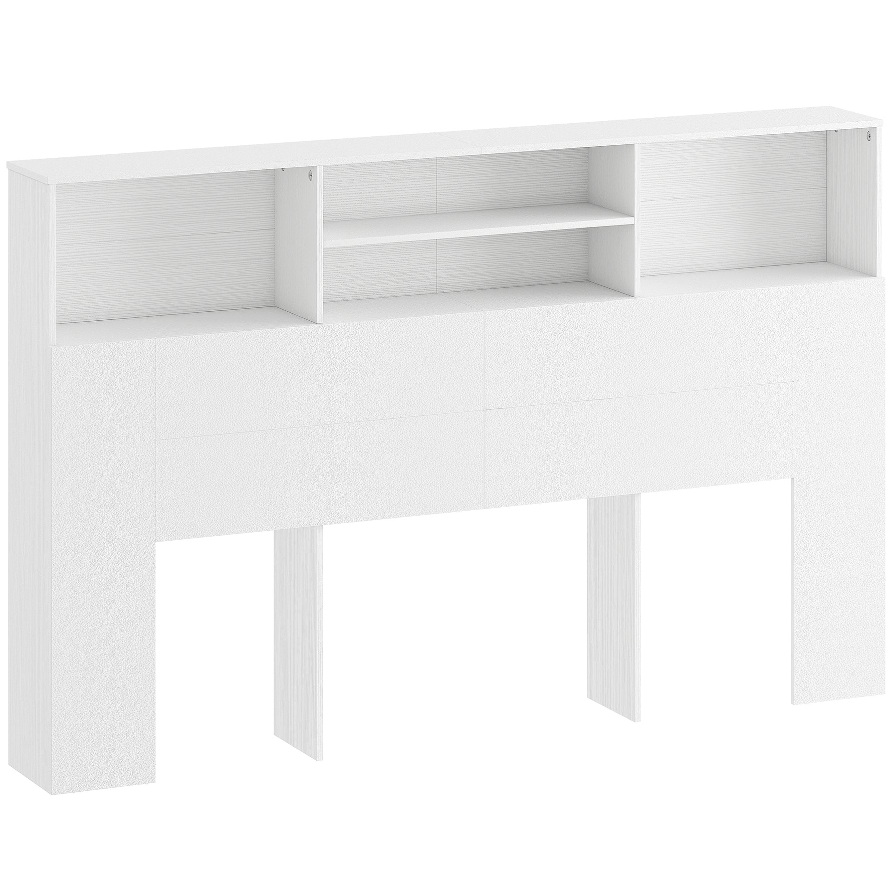 Tête de lit sur pied avec rangements, accessoire de lit 4 compartiments ouverts, 160 x 20,2 x 108,2 cm, blanc