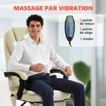 Fauteuil de bureau massant, chaise de bureau avec hauteur réglable, dossier inclinable et télécommande filaire, beige