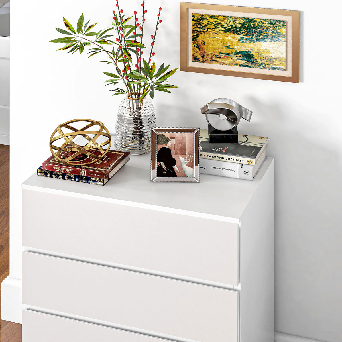 Commode 4 tiroirs meuble de rangement sans poignées design minimaliste 60 x 40 x 80 cm blanc